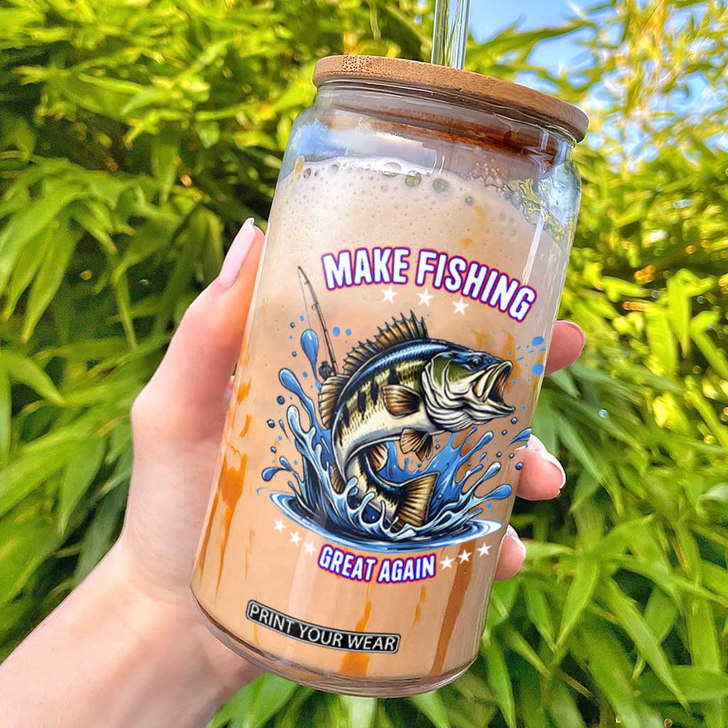 Funny Make Fishing Great Again Glass Can Fisherman Gift TS12 Black Print Your Wear