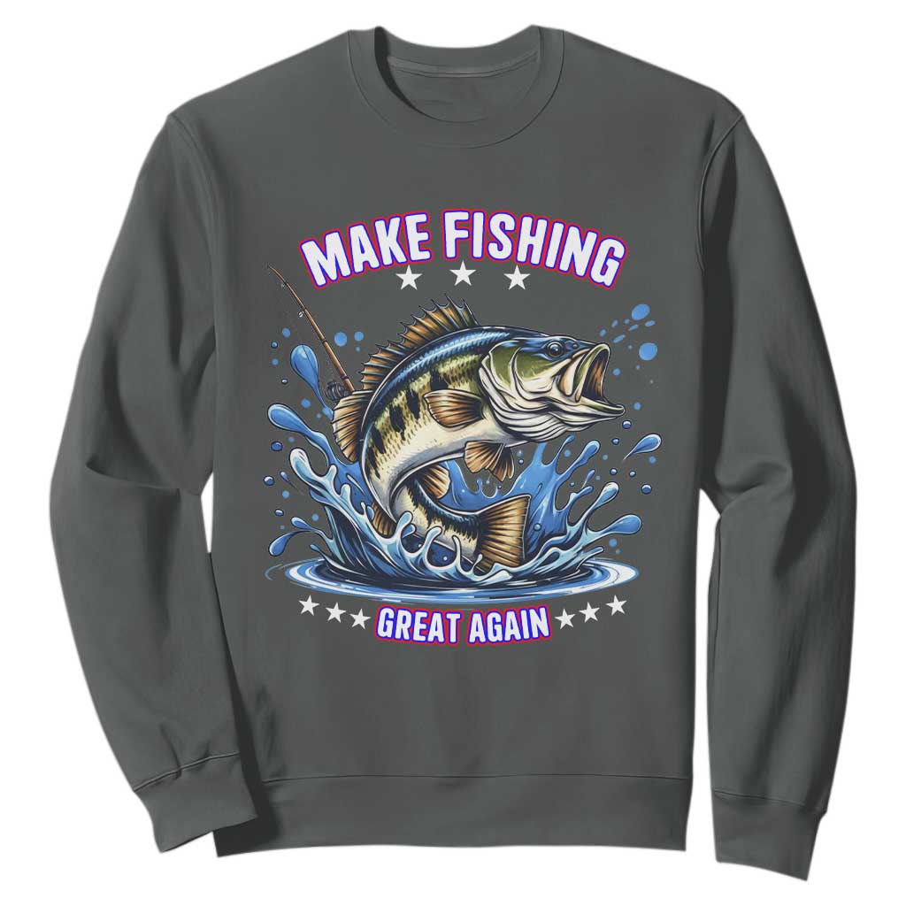 Funny Make Fishing Great Again Sweatshirt Fisherman Gift TS12 Dark Heather Print Your Wear