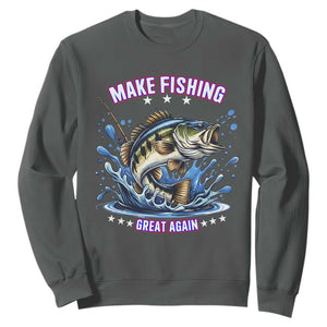 Funny Make Fishing Great Again Sweatshirt Fisherman Gift TS12 Dark Heather Print Your Wear