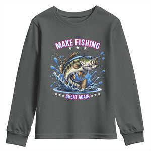 Funny Make Fishing Great Again Youth Sweatshirt Fisherman Gift TS12 Dark Heather Print Your Wear