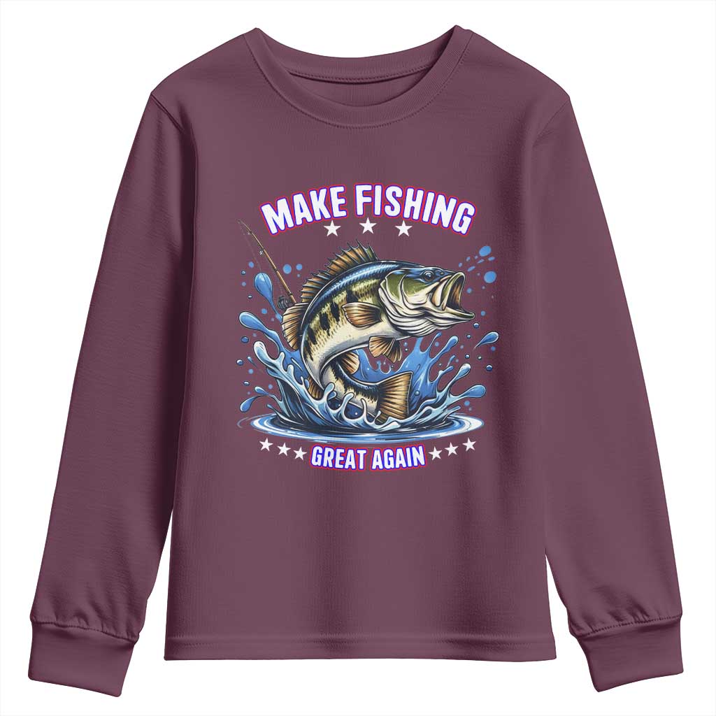 Funny Make Fishing Great Again Youth Sweatshirt Fisherman Gift TS12 Maroon Print Your Wear