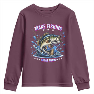 Funny Make Fishing Great Again Youth Sweatshirt Fisherman Gift TS12 Maroon Print Your Wear