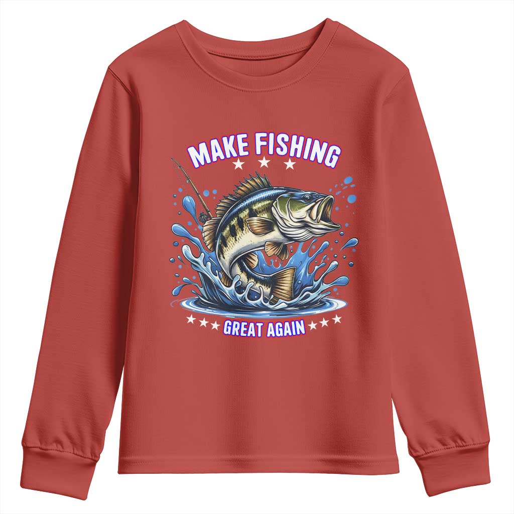 Funny Make Fishing Great Again Youth Sweatshirt Fisherman Gift TS12 Red Print Your Wear