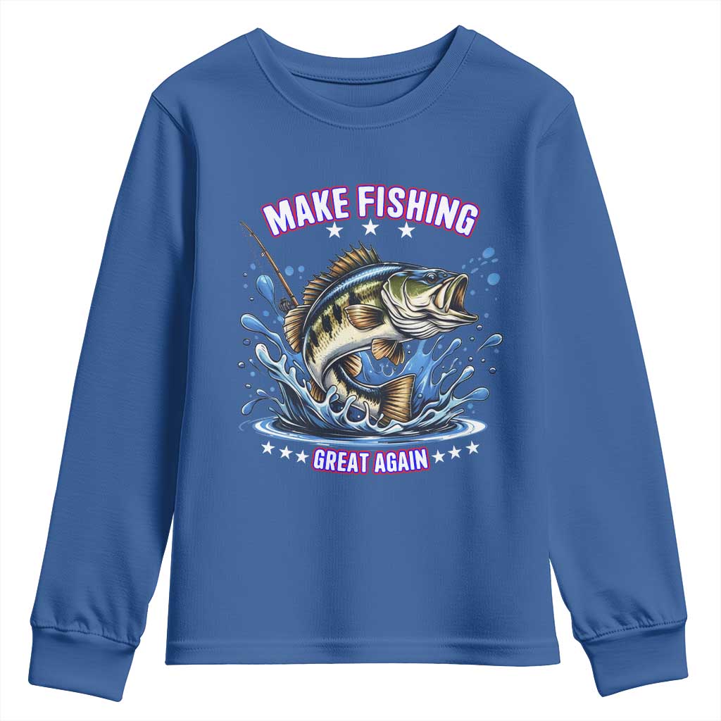 Funny Make Fishing Great Again Youth Sweatshirt Fisherman Gift TS12 Royal Blue Print Your Wear