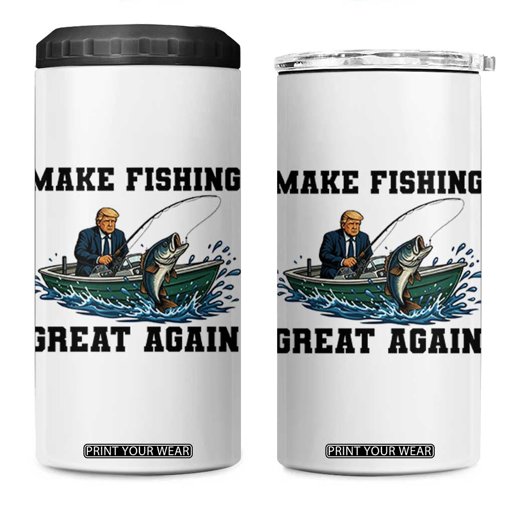 Funny Trump 4 in 1 Can Cooler Tumbler Make Fishing Great Again American Flag Gift TS12 One Size: 16 oz White Print Your Wear