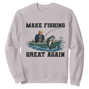 Funny Trump Sweatshirt Make Fishing Great Again American Flag Gift TS12 Ice Gray Print Your Wear