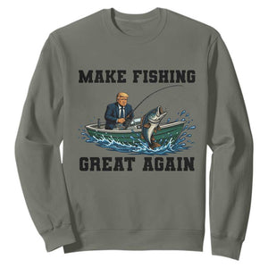 Funny Trump Sweatshirt Make Fishing Great Again American Flag Gift TS12 Military Green Print Your Wear