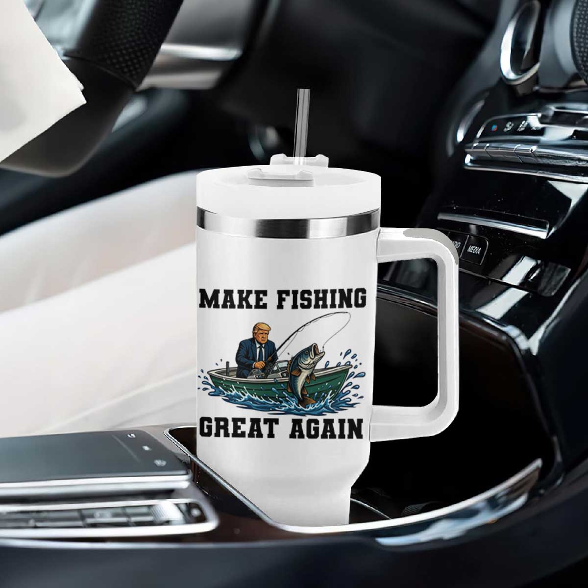 Funny Trump Tumbler With Handle Make Fishing Great Again American Flag Gift TS12 Print Your Wear