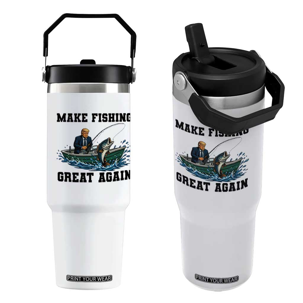 Funny Trump Flip Straw Tumbler Make Fishing Great Again American Flag Gift TS12 One Size: 30 oz White Print Your Wear