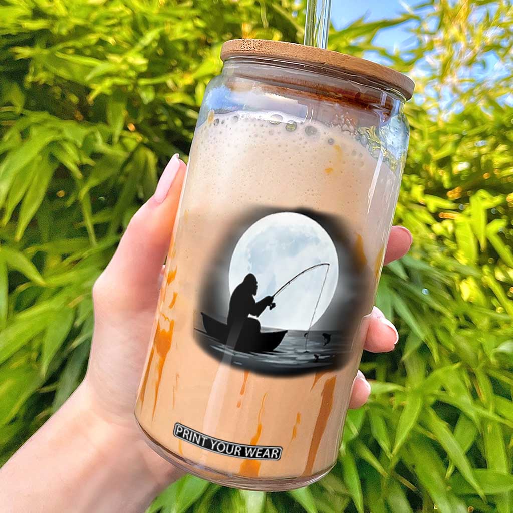 Funny Fisherman Gift Glass Can Bigfoot Fishing TS12 Black Print Your Wear