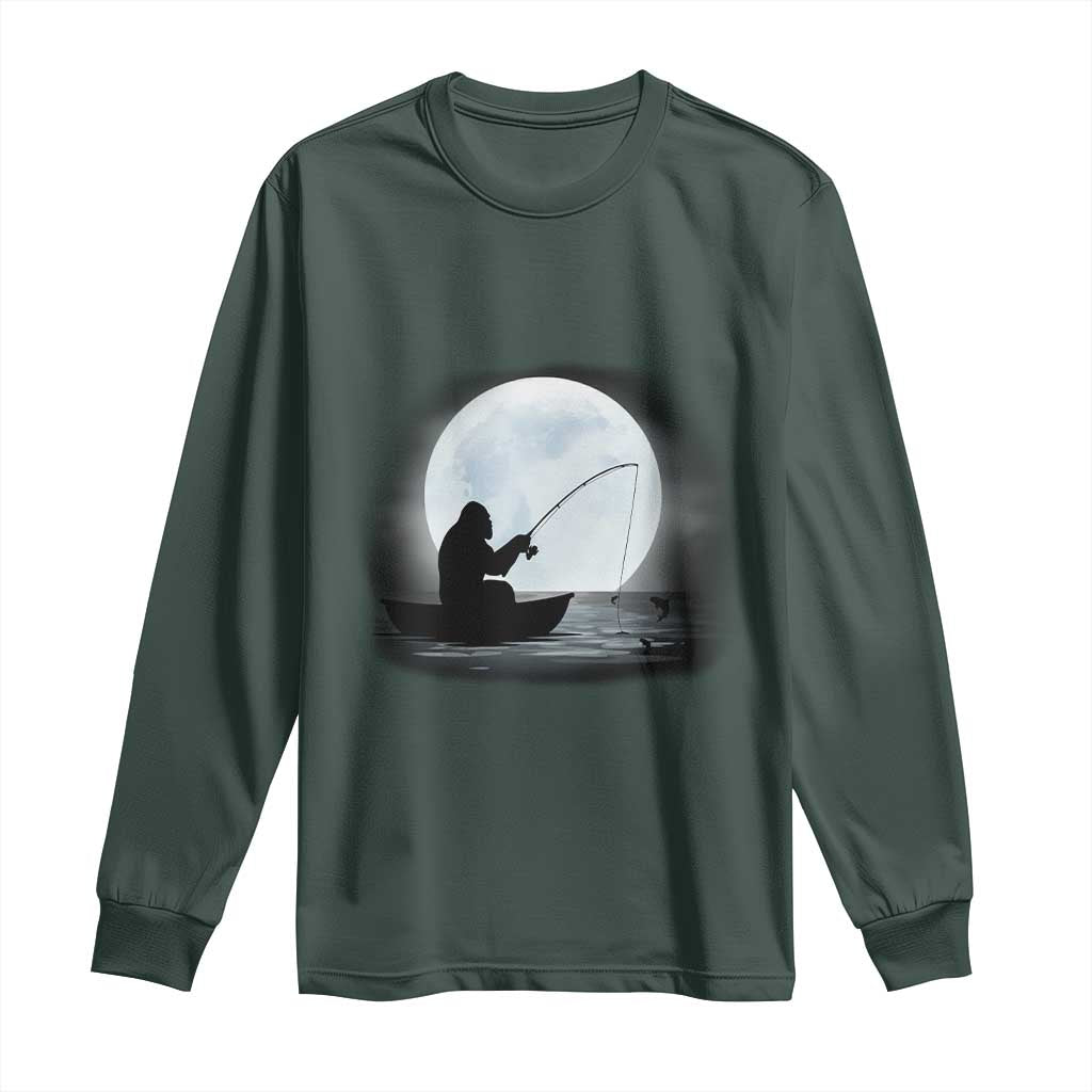 Funny Fisherman Gift Long Sleeve Shirt Bigfoot Fishing TS12 Dark Forest Green Print Your Wear