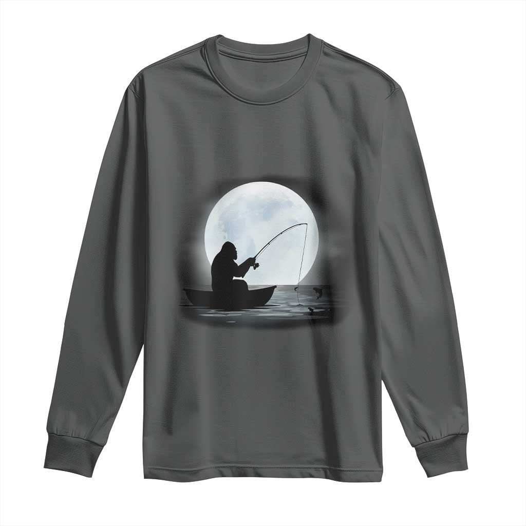 Funny Fisherman Gift Long Sleeve Shirt Bigfoot Fishing TS12 Dark Heather Print Your Wear