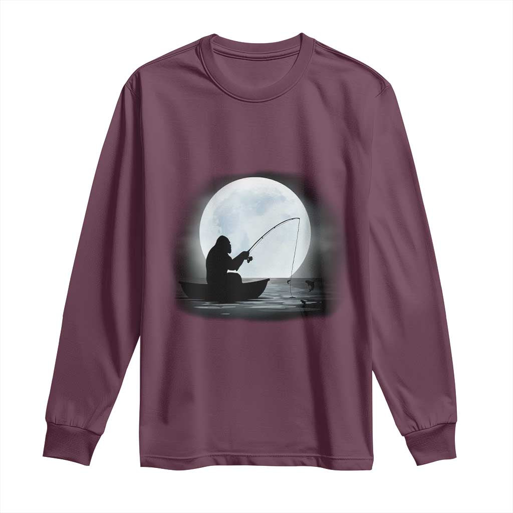 Funny Fisherman Gift Long Sleeve Shirt Bigfoot Fishing TS12 Maroon Print Your Wear