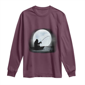 Funny Fisherman Gift Long Sleeve Shirt Bigfoot Fishing TS12 Maroon Print Your Wear