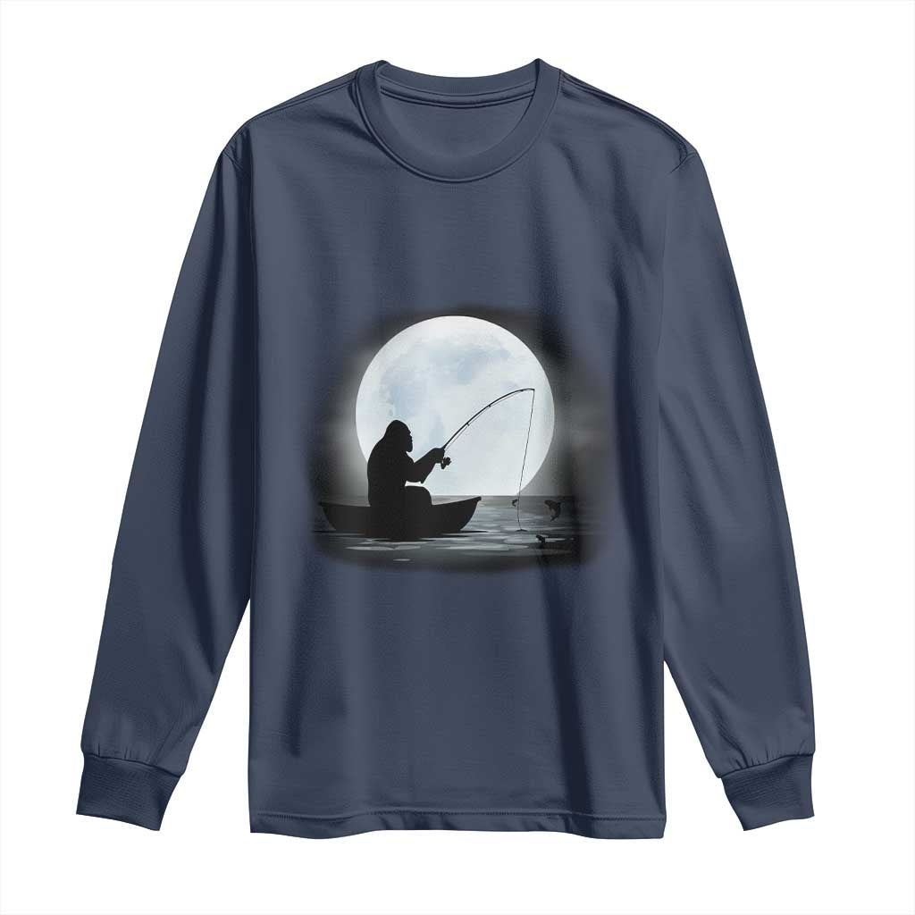 Funny Fisherman Gift Long Sleeve Shirt Bigfoot Fishing TS12 Navy Print Your Wear