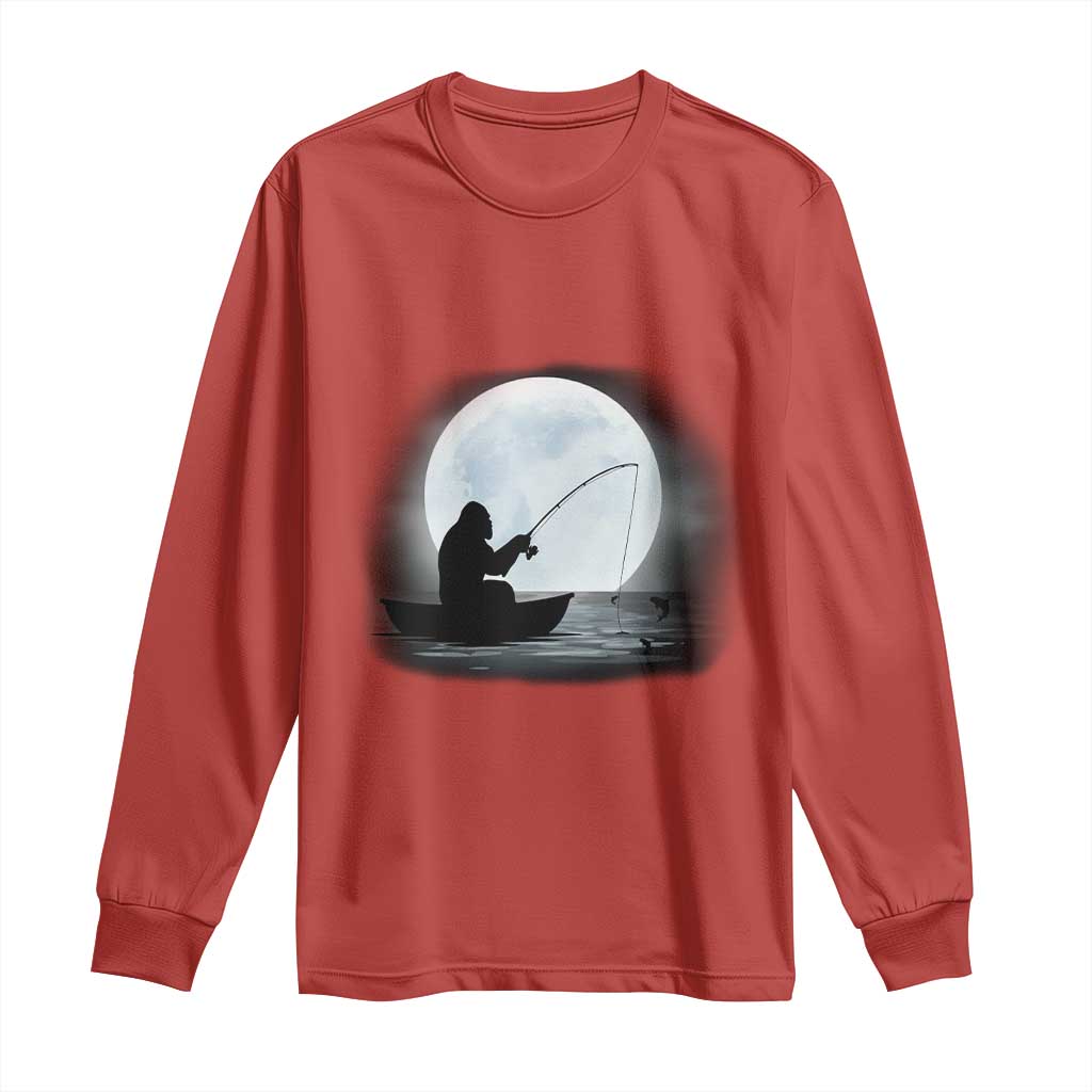 Funny Fisherman Gift Long Sleeve Shirt Bigfoot Fishing TS12 Red Print Your Wear