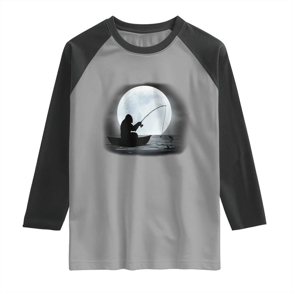 Funny Fisherman Gift Raglan Shirt Bigfoot Fishing TS12 Sport Gray Black Print Your Wear