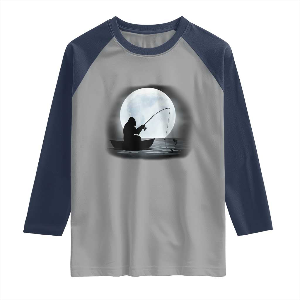 Funny Fisherman Gift Raglan Shirt Bigfoot Fishing TS12 Sport Gray Navy Print Your Wear