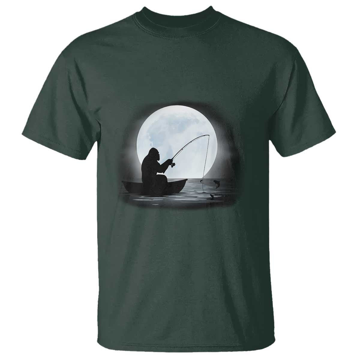 Funny Fisherman Gift T Shirt Bigfoot Fishing TS12 Dark Forest Green Print Your Wear