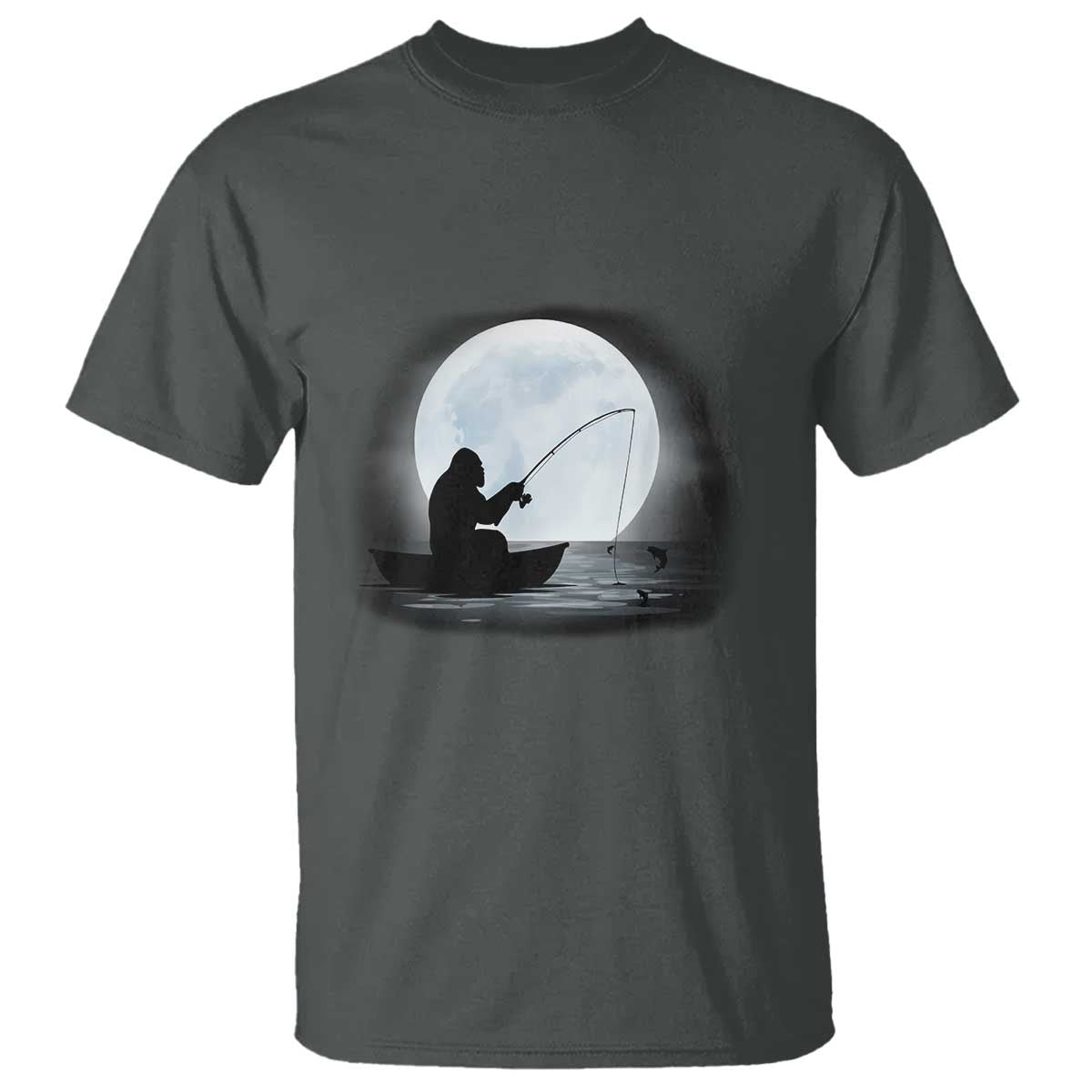 Funny Fisherman Gift T Shirt Bigfoot Fishing TS12 Dark Heather Print Your Wear