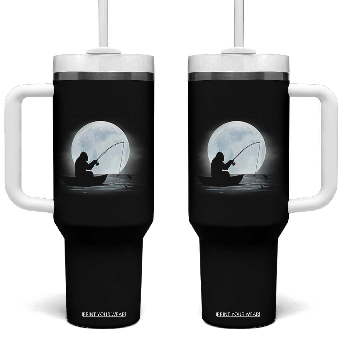 Funny Fisherman Gift Tumbler With Handle Bigfoot Fishing TS12 One Size: 40 oz Black Print Your Wear
