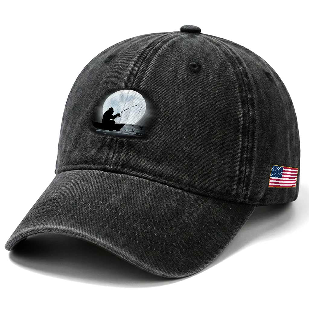 Funny Fisherman Gift Washed Cotton Baseball Cap Bigfoot Fishing TS12 Print Your Wear