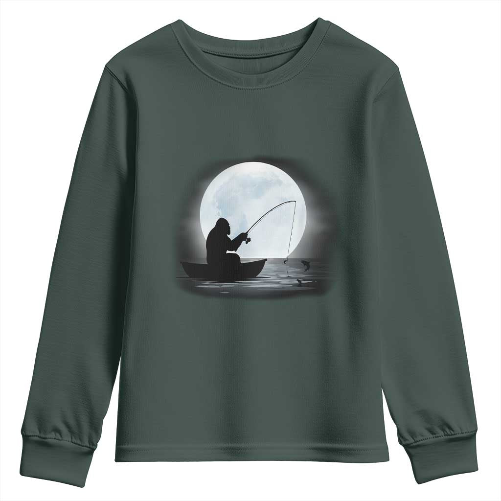 Funny Fisherman Gift Youth Sweatshirt Bigfoot Fishing TS12 Dark Forest Green Print Your Wear
