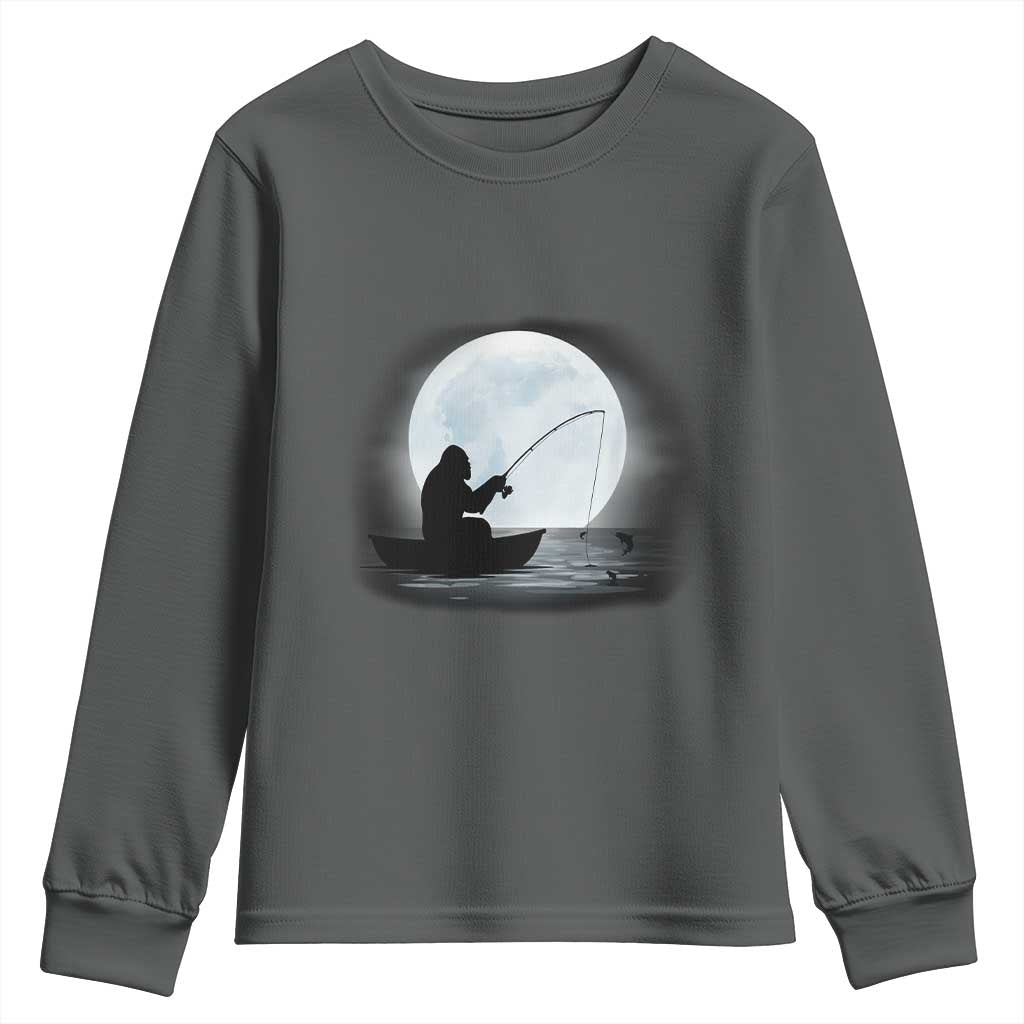 Funny Fisherman Gift Youth Sweatshirt Bigfoot Fishing TS12 Dark Heather Print Your Wear