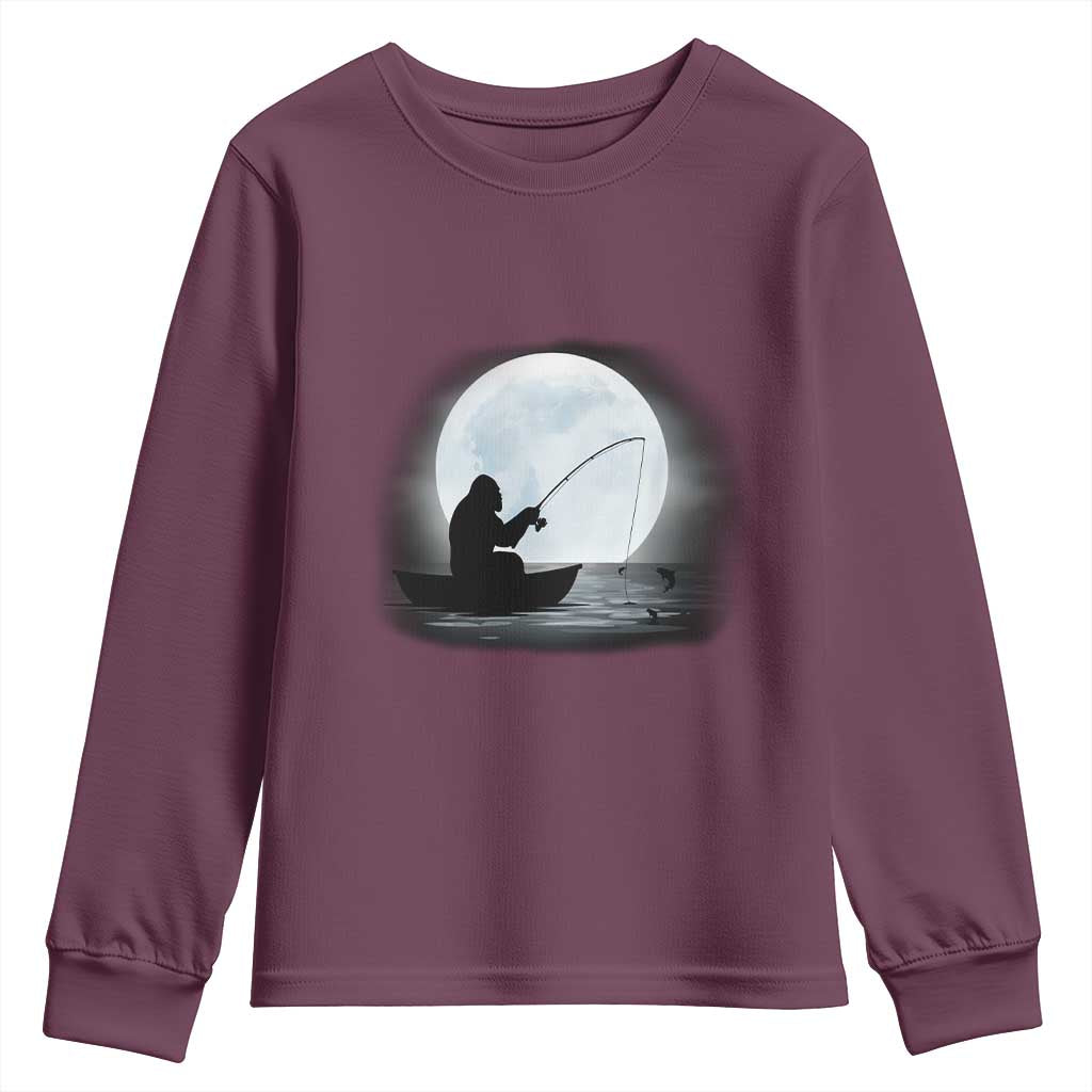 Funny Fisherman Gift Youth Sweatshirt Bigfoot Fishing TS12 Maroon Print Your Wear