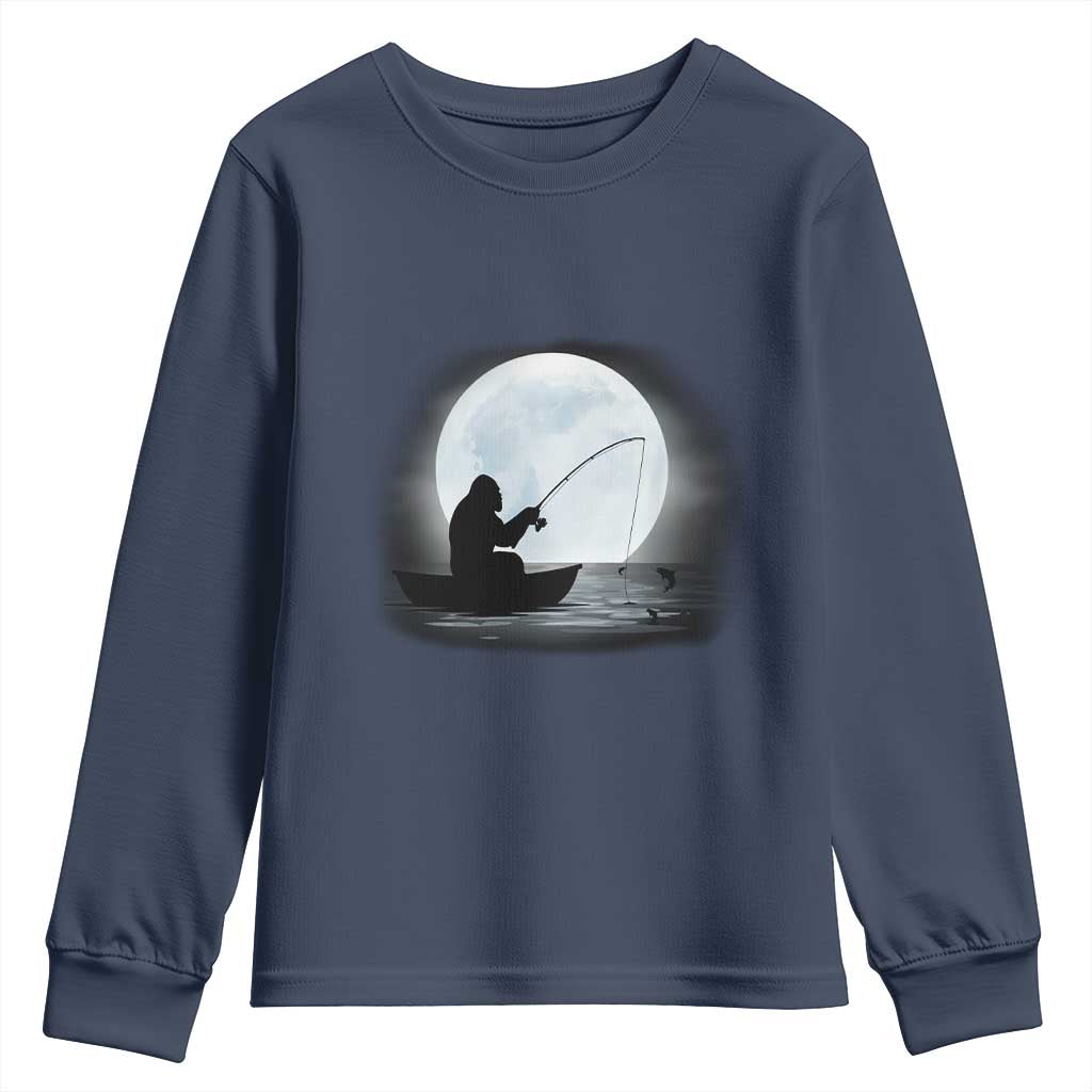 Funny Fisherman Gift Youth Sweatshirt Bigfoot Fishing TS12 Navy Print Your Wear