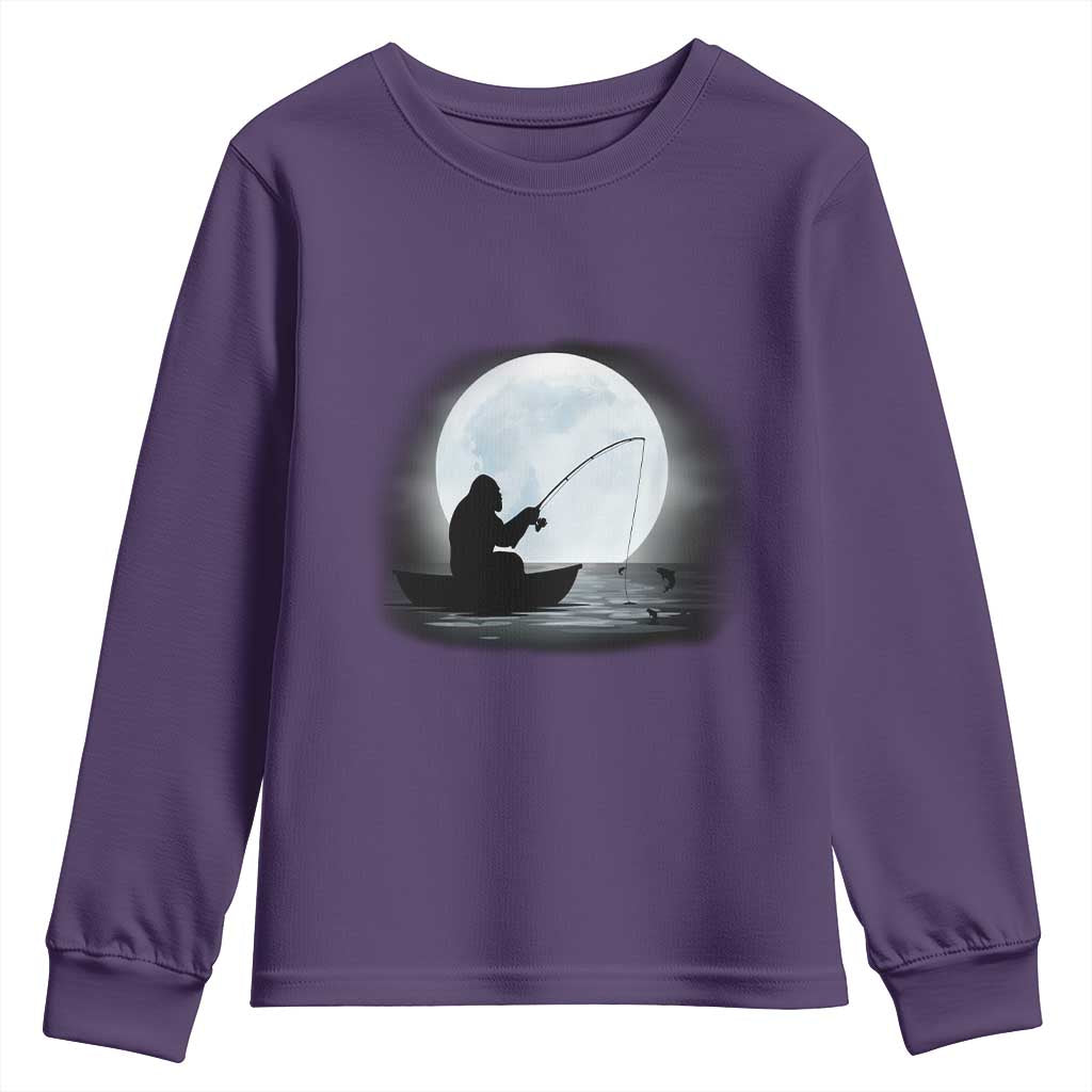 Funny Fisherman Gift Youth Sweatshirt Bigfoot Fishing TS12 Purple Print Your Wear