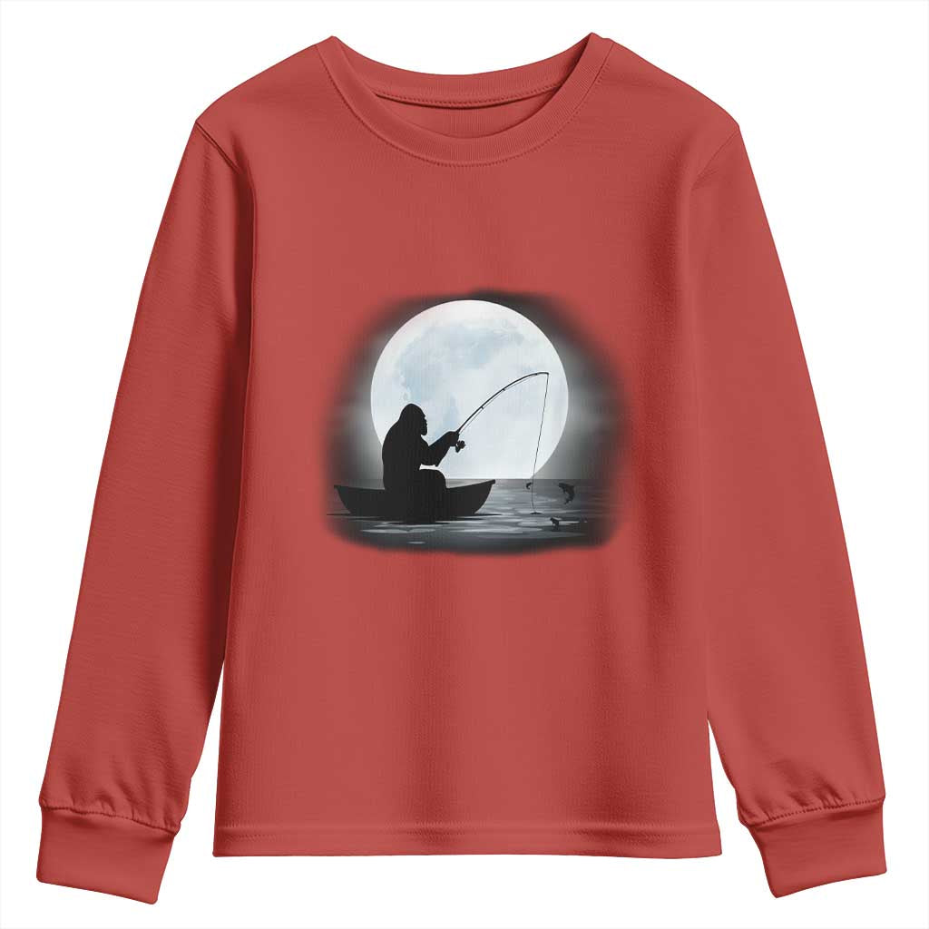 Funny Fisherman Gift Youth Sweatshirt Bigfoot Fishing TS12 Red Print Your Wear