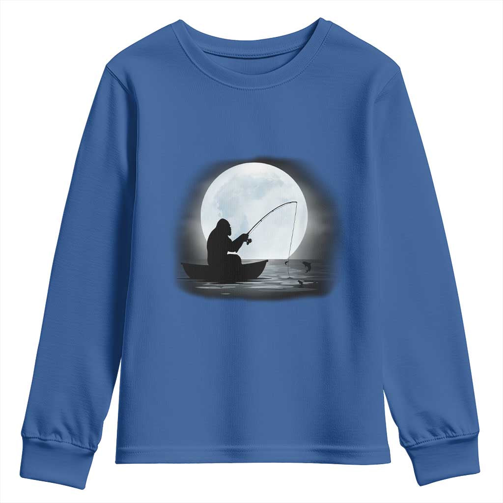 Funny Fisherman Gift Youth Sweatshirt Bigfoot Fishing TS12 Royal Blue Print Your Wear