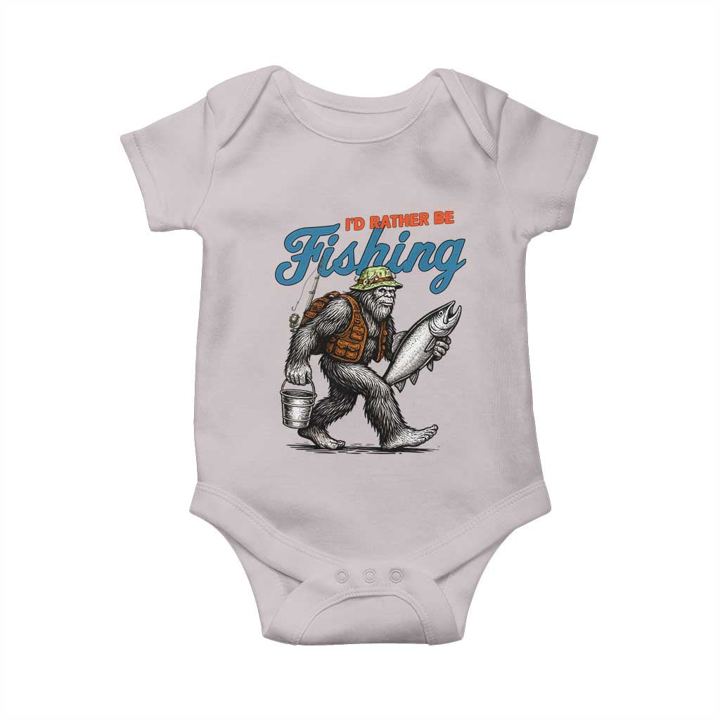 Id Rather Be Fishing Baby Onesie Funny Bigfoot Fishing TS12 Ice Gray Print Your Wear