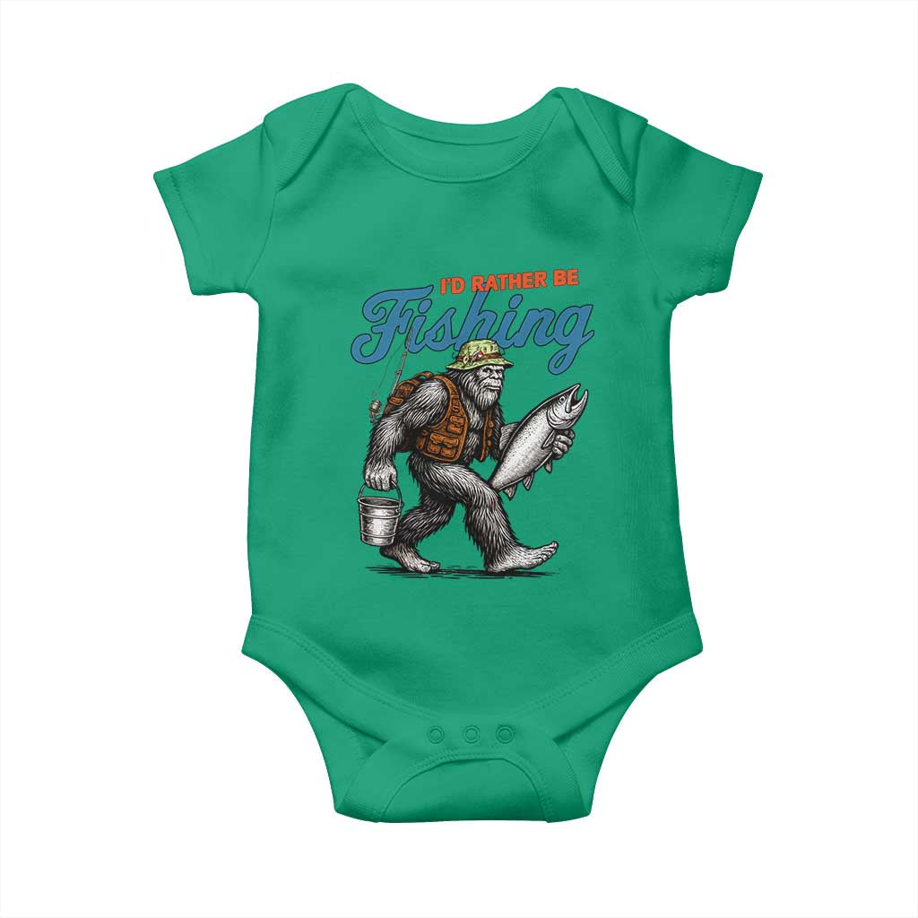 Id Rather Be Fishing Baby Onesie Funny Bigfoot Fishing TS12 Irish Green Print Your Wear