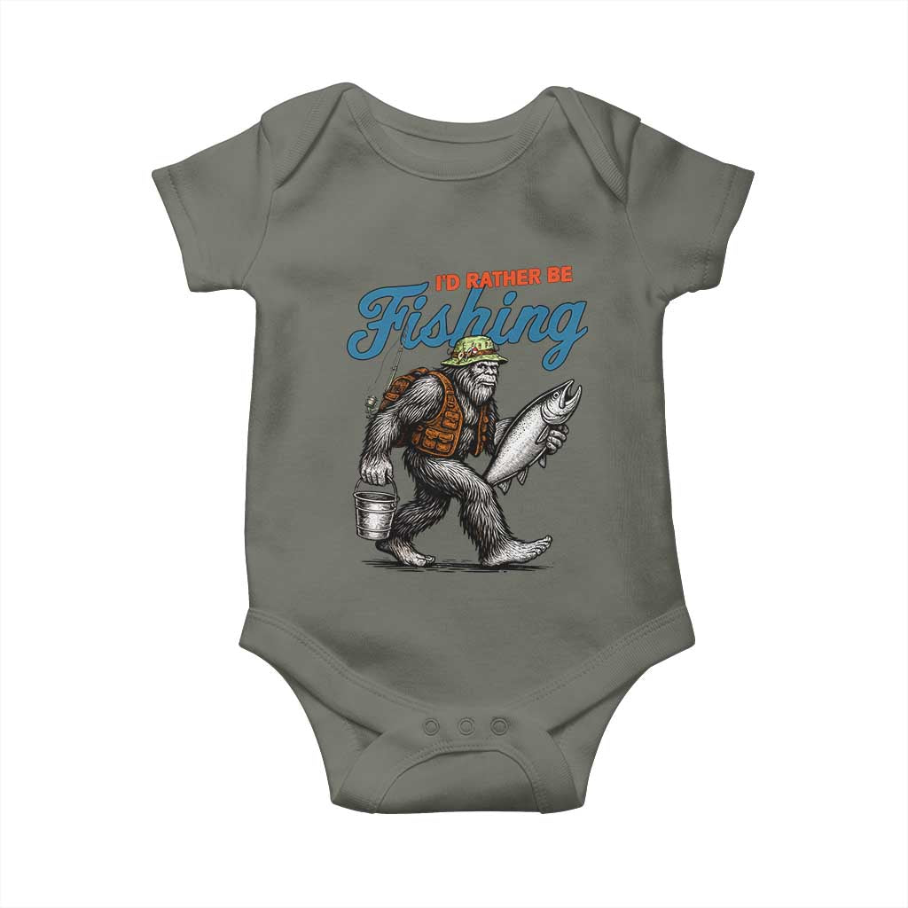 Id Rather Be Fishing Baby Onesie Funny Bigfoot Fishing TS12 Military Green Print Your Wear