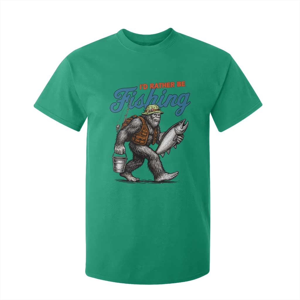 Id Rather Be Fishing T Shirt For Kid Funny Bigfoot Fishing TS12 Irish Green Print Your Wear