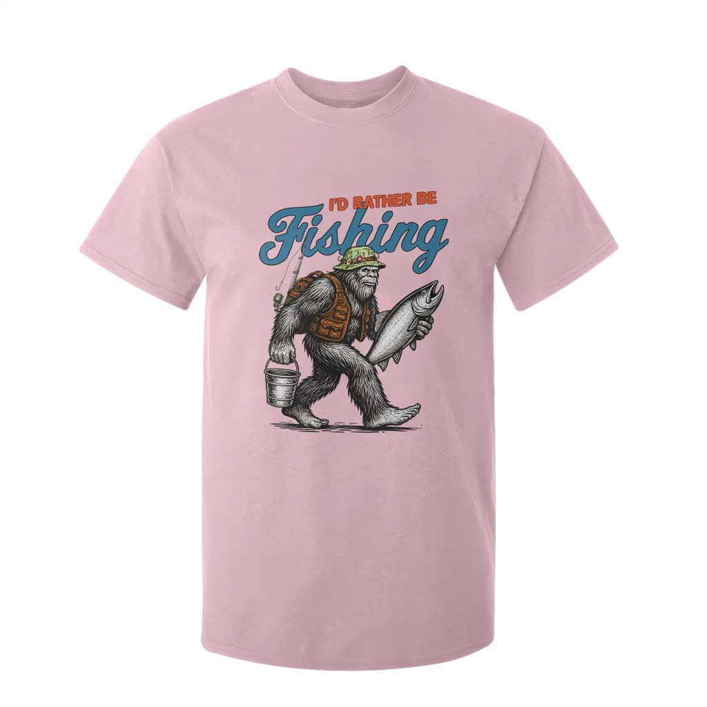 Id Rather Be Fishing T Shirt For Kid Funny Bigfoot Fishing TS12 Light Pink Print Your Wear