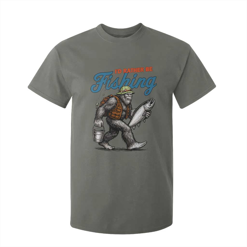 Id Rather Be Fishing T Shirt For Kid Funny Bigfoot Fishing TS12 Military Green Print Your Wear