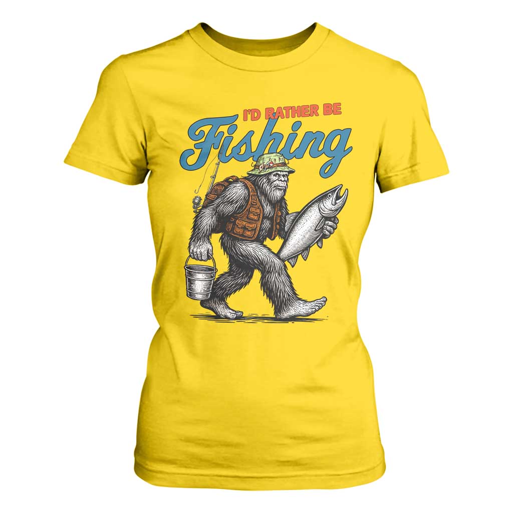 Id Rather Be Fishing T Shirt For Women Funny Bigfoot Fishing TS12 Daisy Print Your Wear