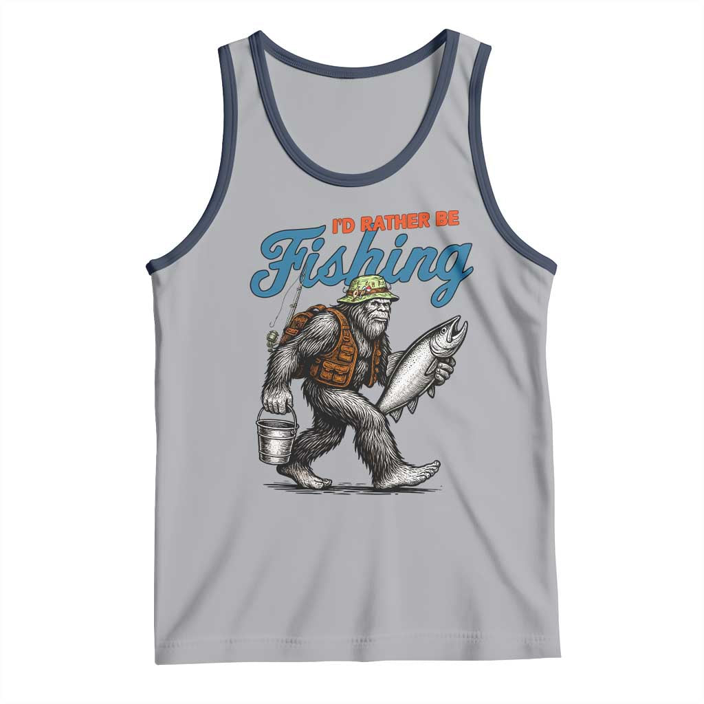 Id Rather Be Fishing Tank Top Funny Bigfoot Fishing TS12 Athletic Heather Navy Print Your Wear