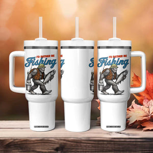 Id Rather Be Fishing Tumbler With Handle Funny Bigfoot Fishing TS12 Print Your Wear