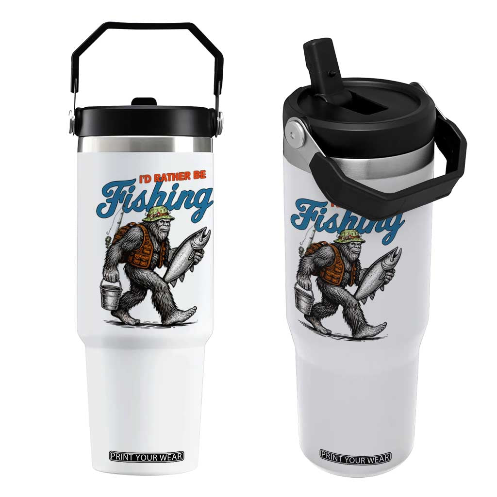 Id Rather Be Fishing Flip Straw Tumbler Funny Bigfoot Fishing TS12 One Size: 30 oz White Print Your Wear