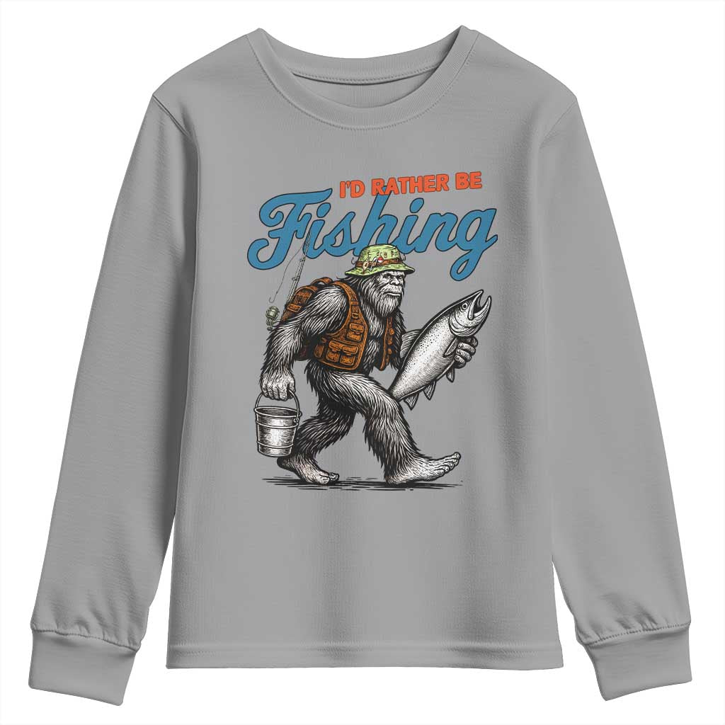 Id Rather Be Fishing Youth Sweatshirt Funny Bigfoot Fishing TS12 Sport Gray Print Your Wear