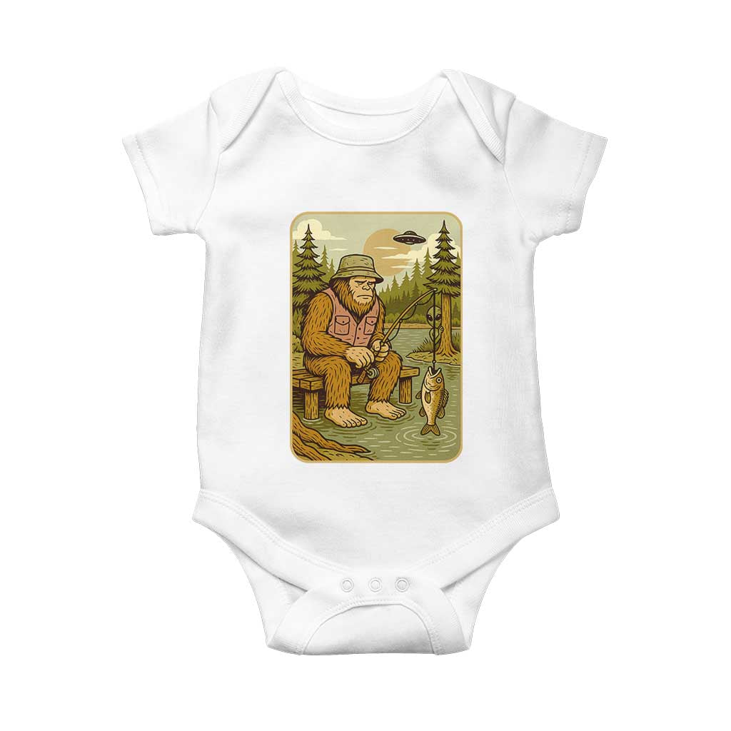 Funny Bigfoot Alien Baby Onesie Fishing Lover Gift TS12 White Print Your Wear