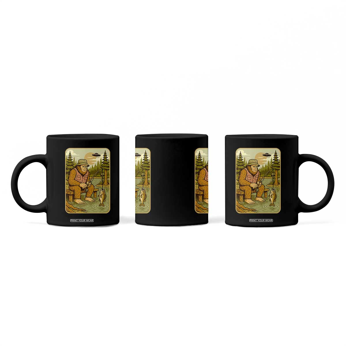 Funny Bigfoot Alien Coffee Mug Fishing Lover Gift TS12 Print Your Wear