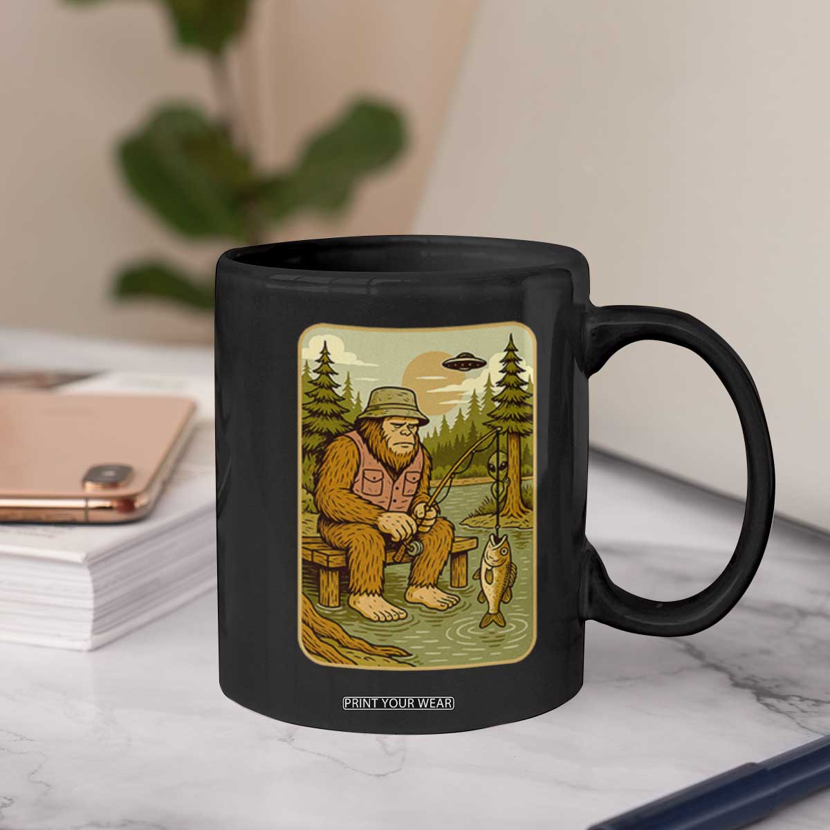 Funny Bigfoot Alien Coffee Mug Fishing Lover Gift TS12 Print Your Wear