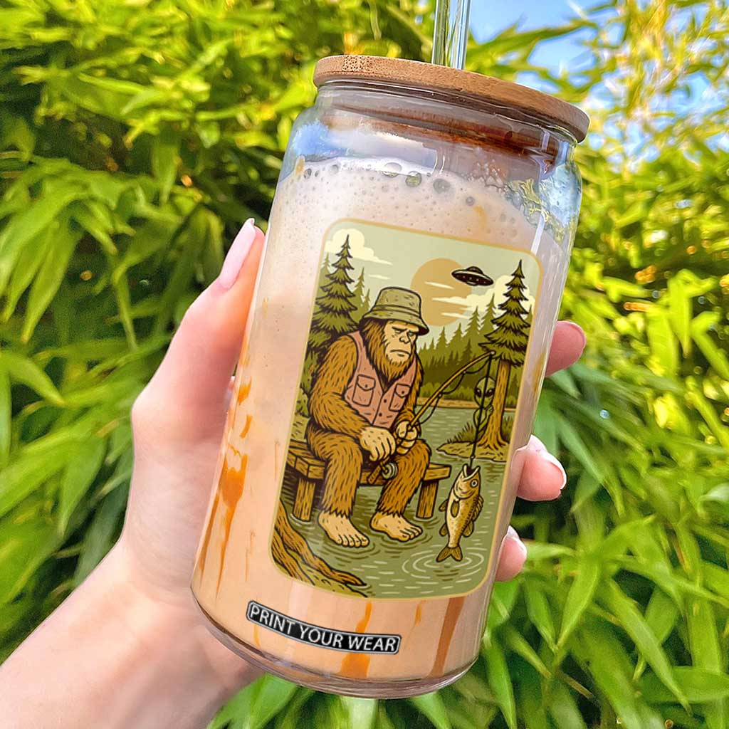 Funny Bigfoot Alien Glass Can Fishing Lover Gift TS12 Black Print Your Wear