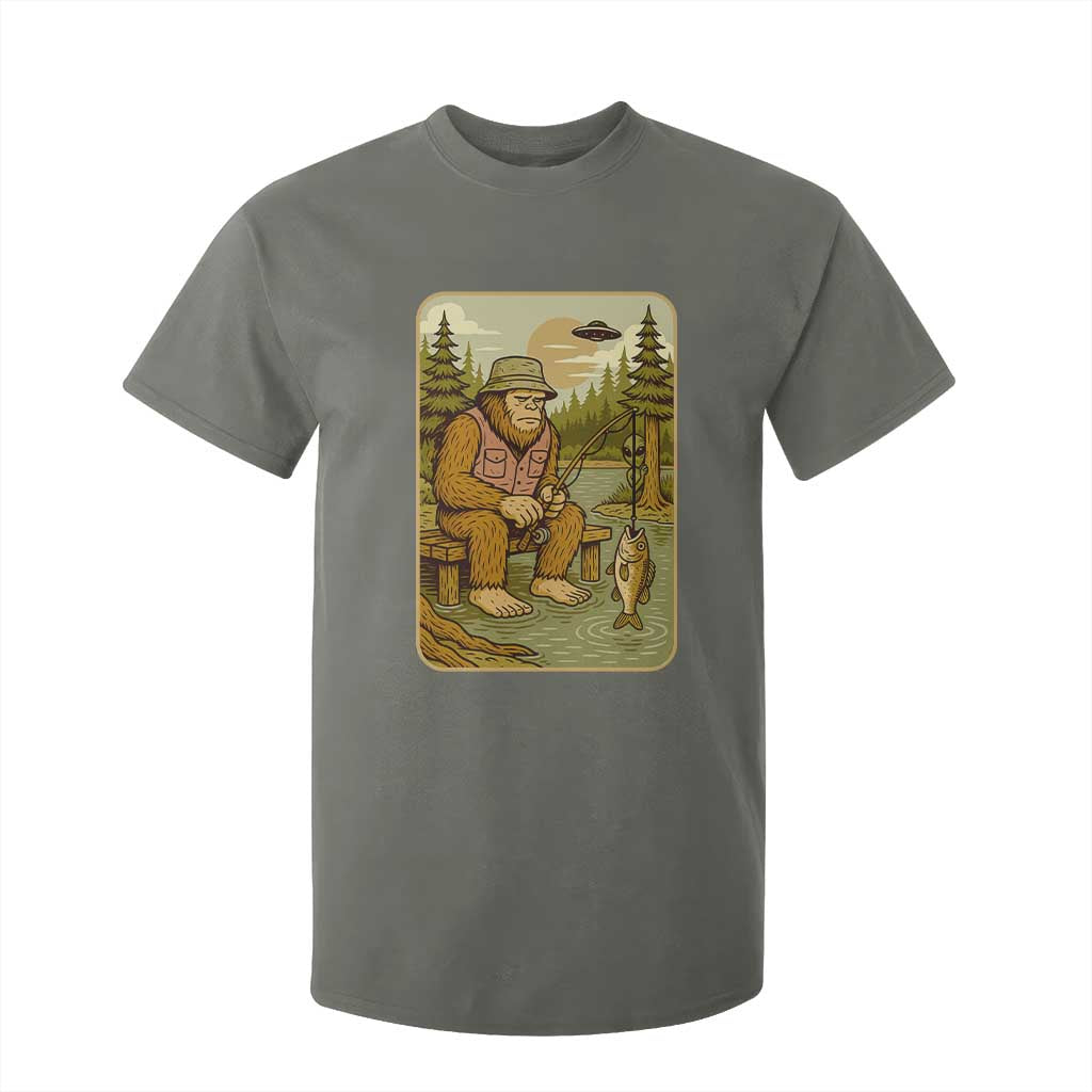 Funny Bigfoot Alien T Shirt For Kid Fishing Lover Gift TS12 Military Green Print Your Wear