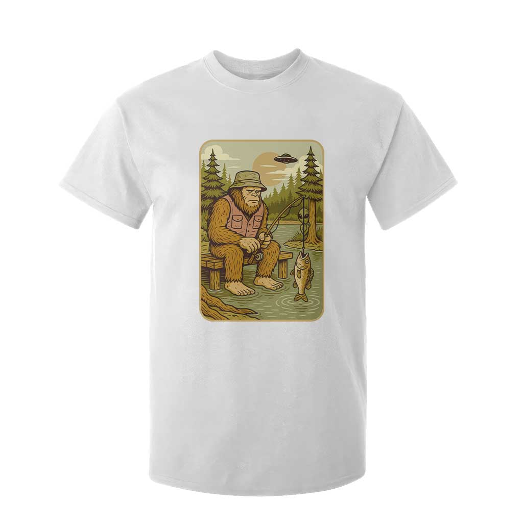 Funny Bigfoot Alien T Shirt For Kid Fishing Lover Gift TS12 White Print Your Wear